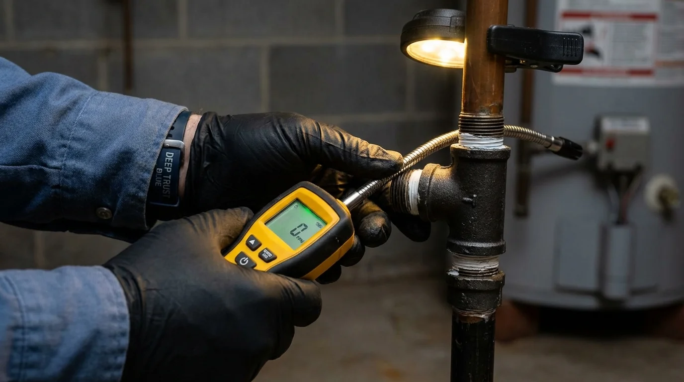Gas leak detection with electronic sniffer by Johns Plumbing LLC in Ketchikan